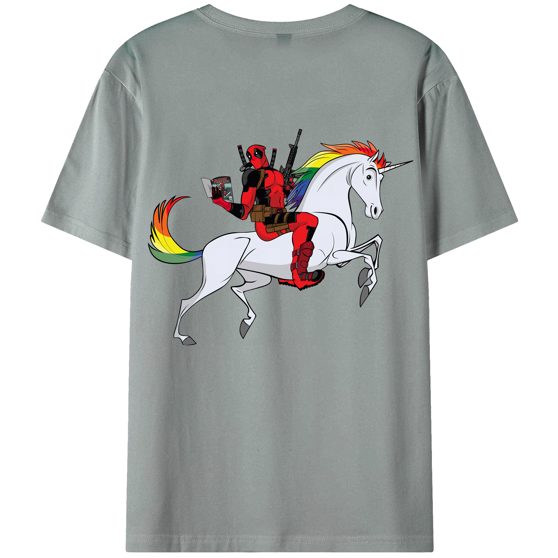 （画像用） Deadpool デッドプール 綿100％ メンズ半袖Tシャツ（バックプリント） 通気性